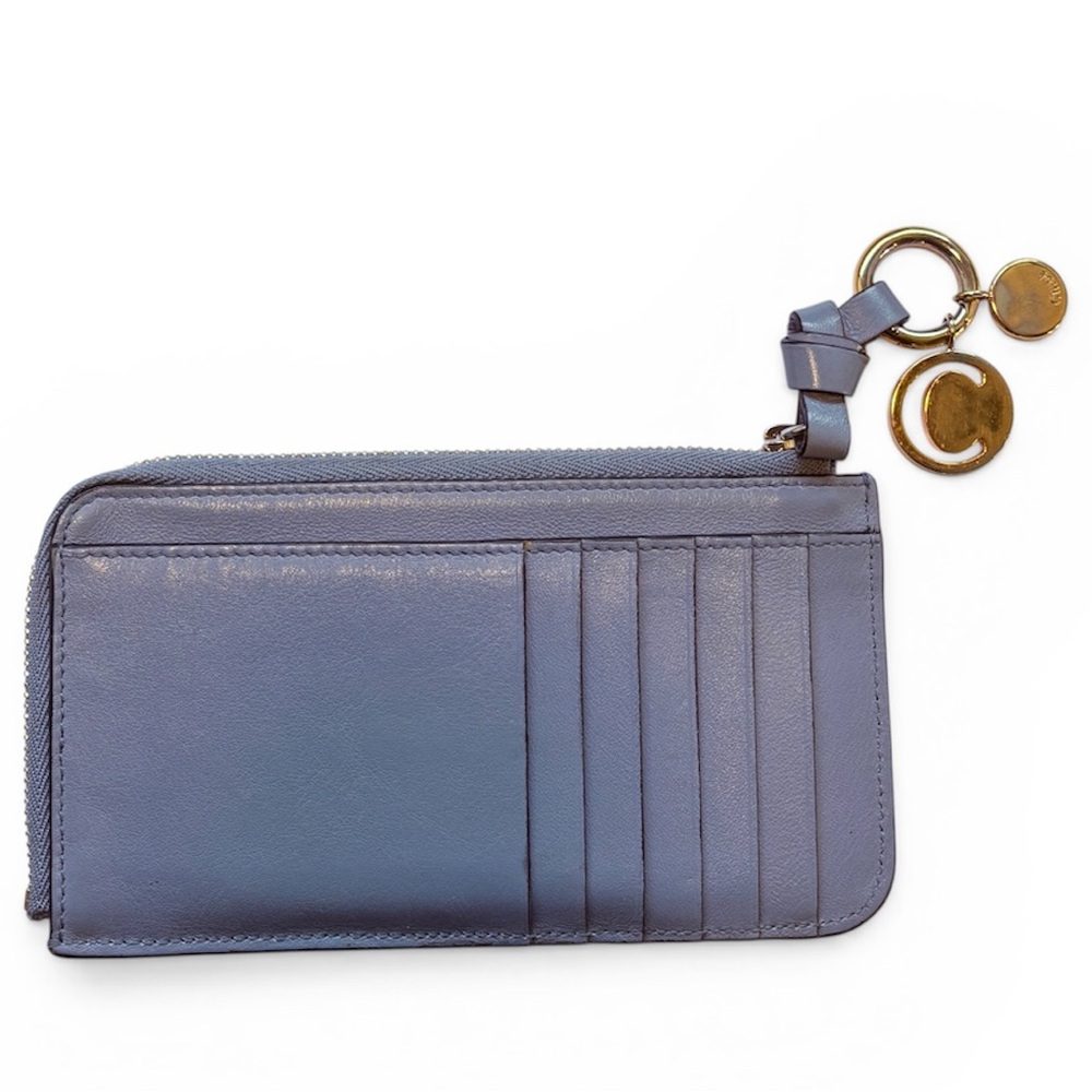 Chloe Alphabet Wallet Card Holder smooth blue gray leather gold hardware C charm - Picture 4 of 14